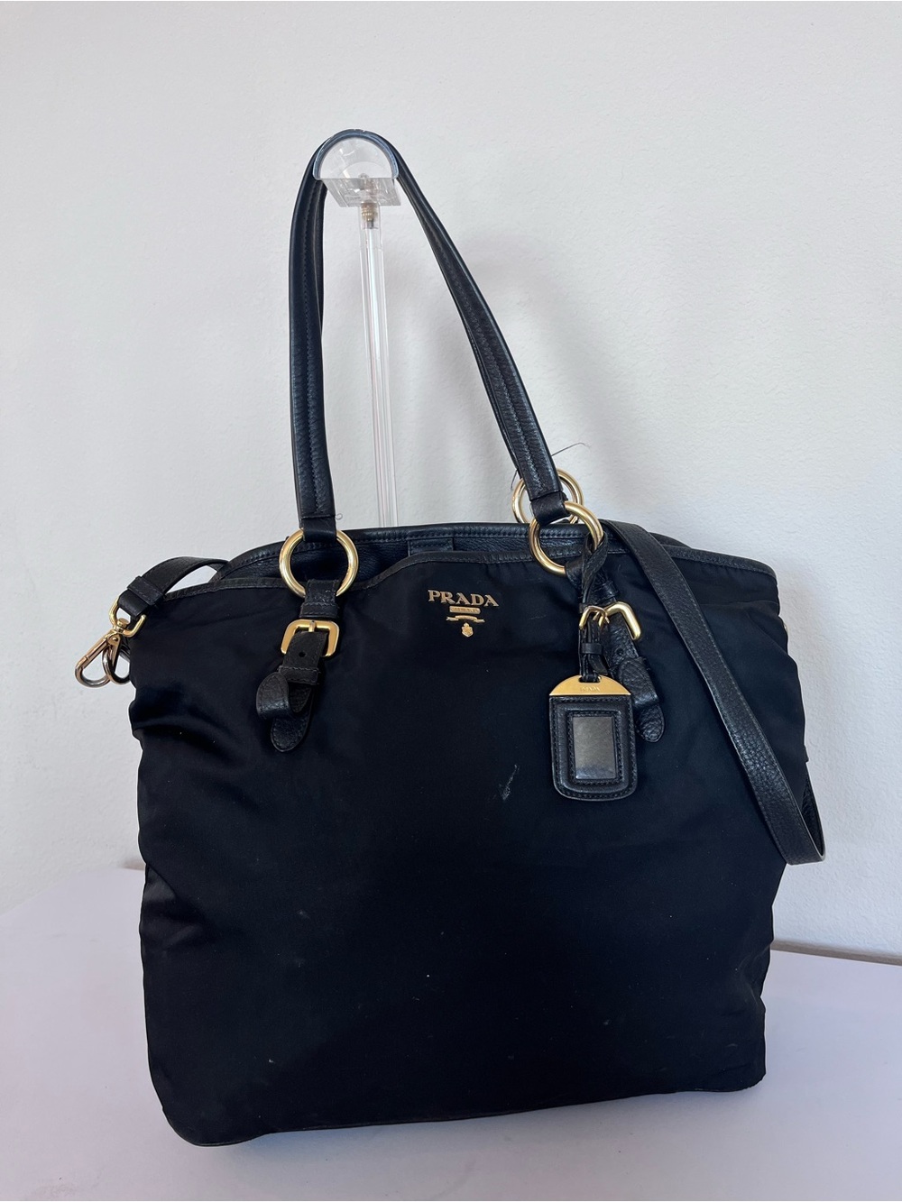 PRADA NYLON AND LEATHER TOTE.